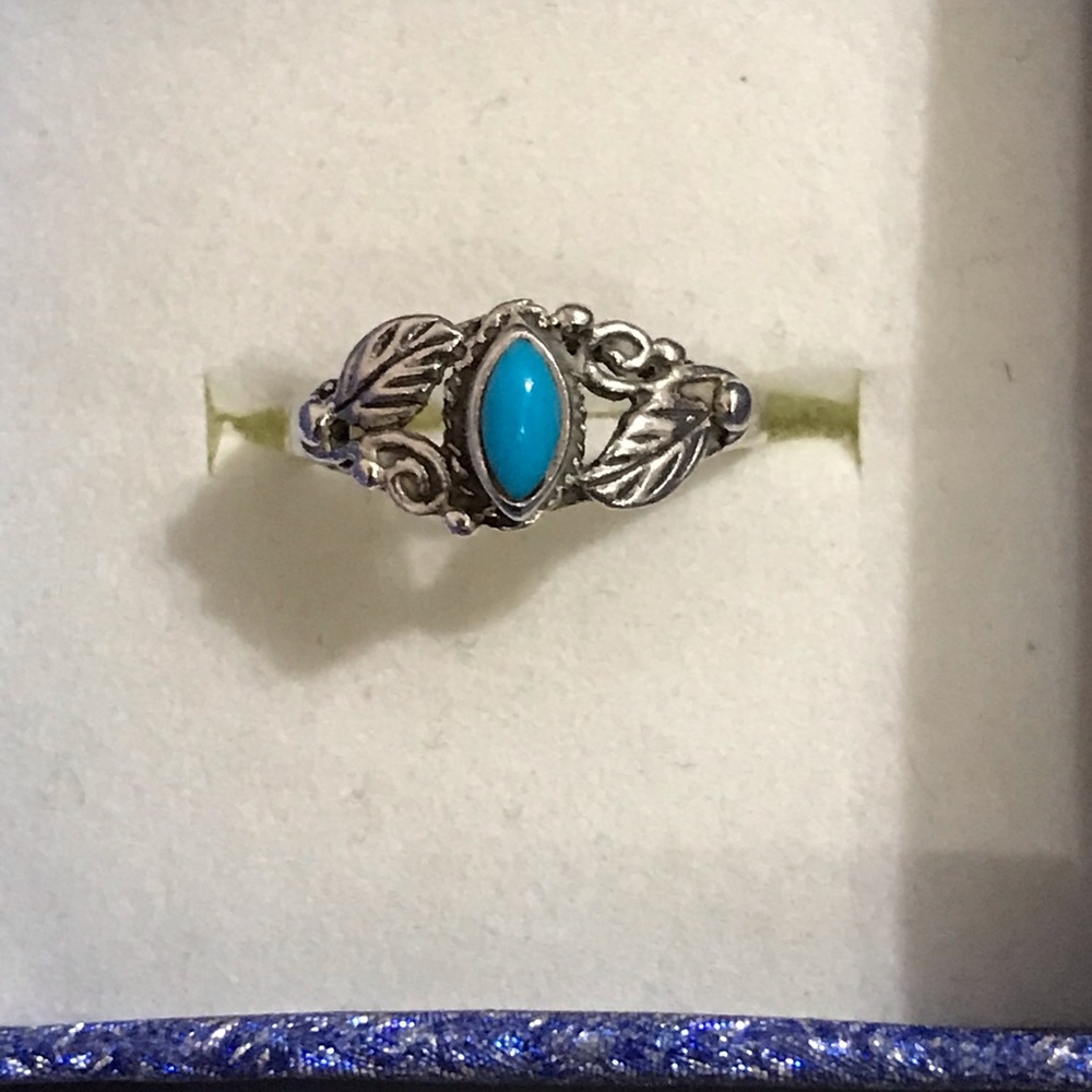 Sterling-Style Silver Ring with Blue Turquoise Cabochon